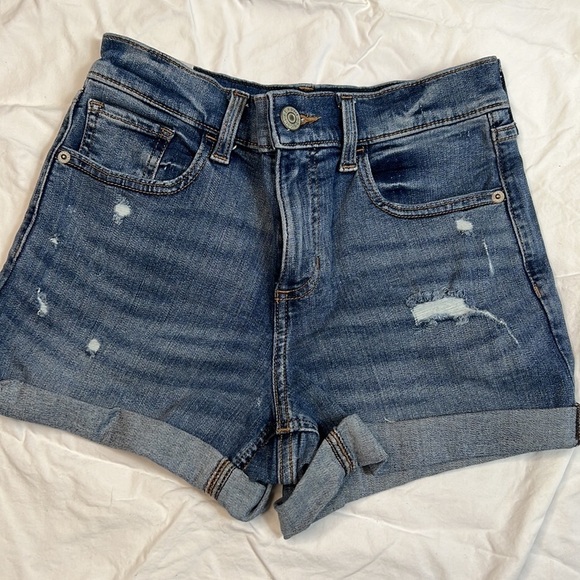 Express Midi Mid Rise Denim Shorts Size 00 - Picture 1 of 4